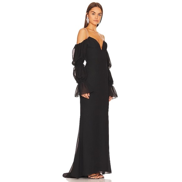 KATIE MAY Estella Gown Black Off Shoulder Puff Sleeve XS - Picture 2 of 10